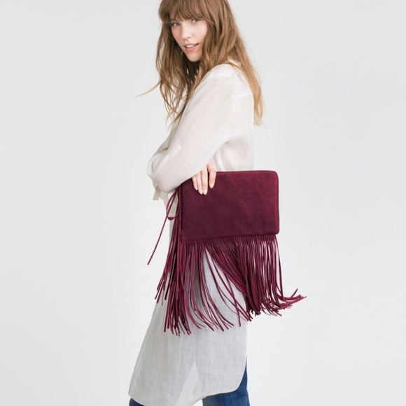 Zara Handbags - Zara Leather Fringe Clutch Bag